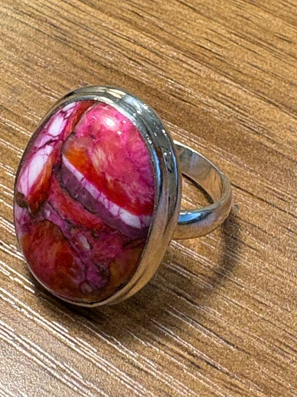 Genuine Pink Spiny Oyster 925 Sterling Silver Statement Ring Size 7